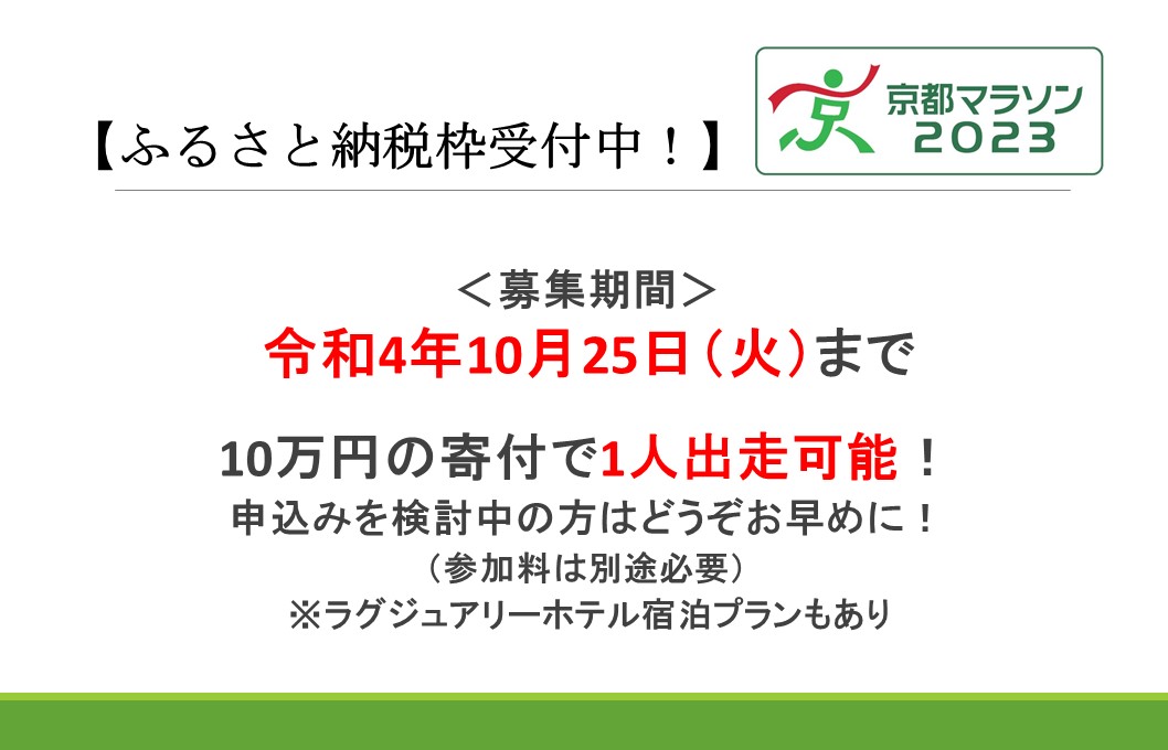京都マラソン2023のふるさと納税枠について、10月7日（金）9時時点の申込状況をお知らせします。